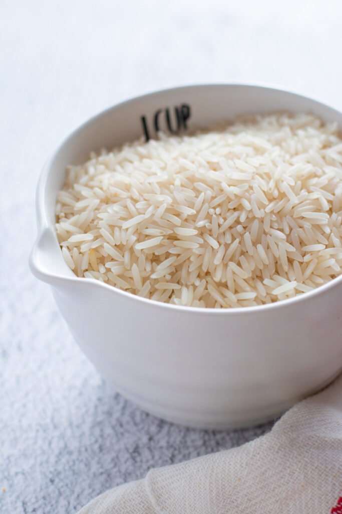 Rice in a measuring cup.
