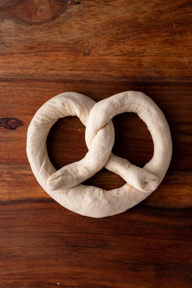 Pretzel dough twisted into traditional shape.