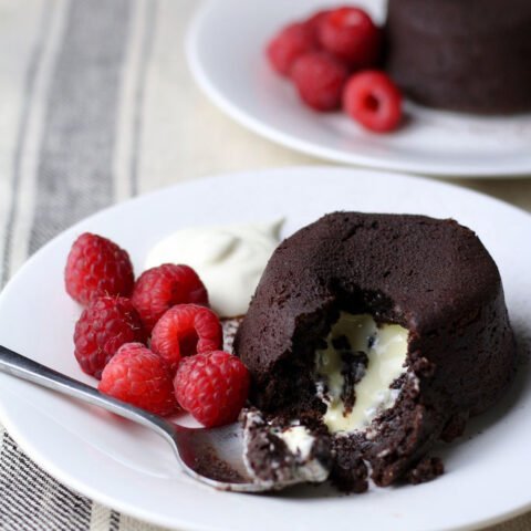 Chocolate Lava cakes with fresh raspberries.