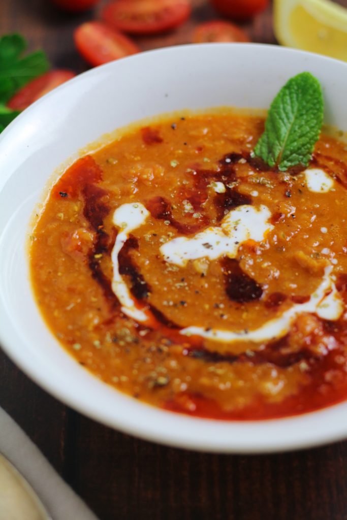 A bowl of Turkish Red Lentil Soup