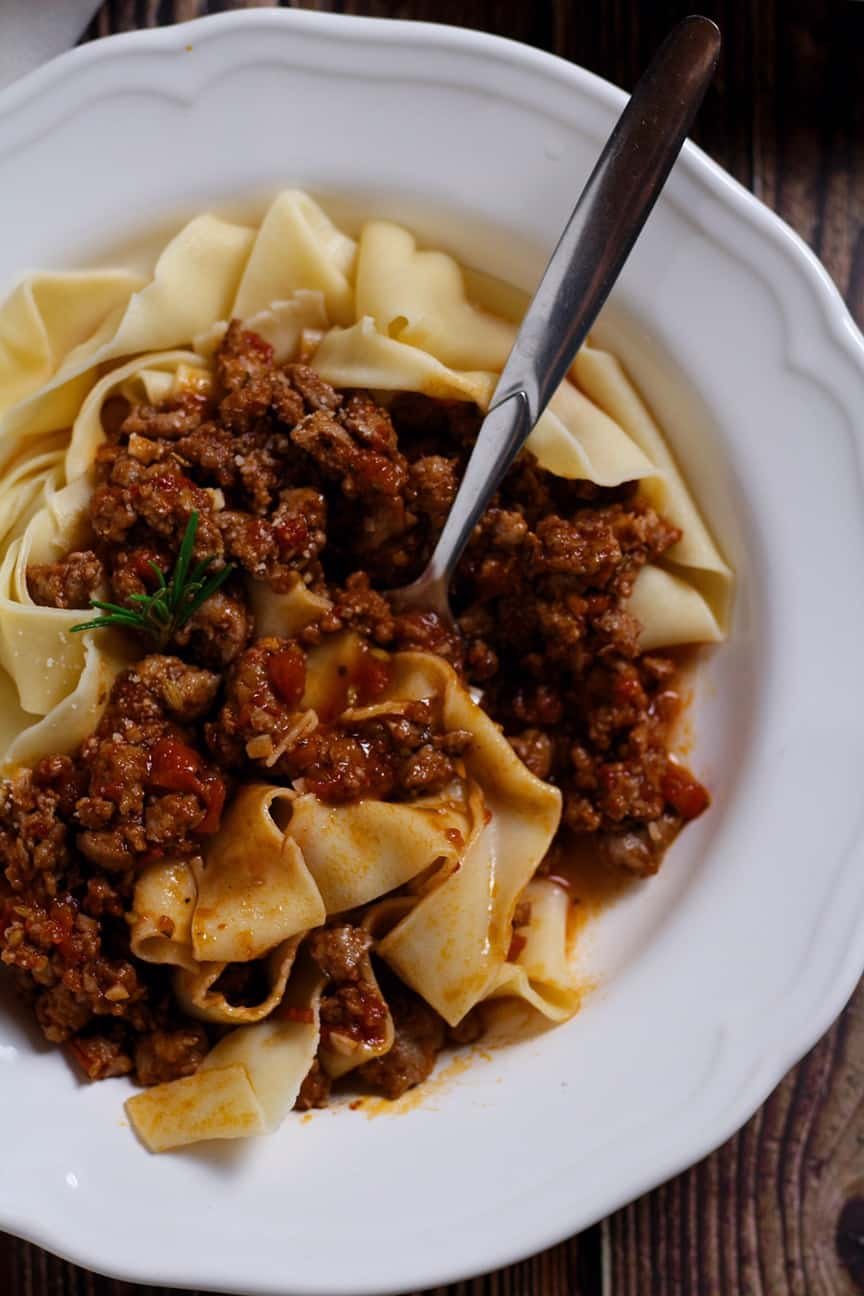 Rustic Pork and Fennel Ragu with fresh pappardelle pasta.


