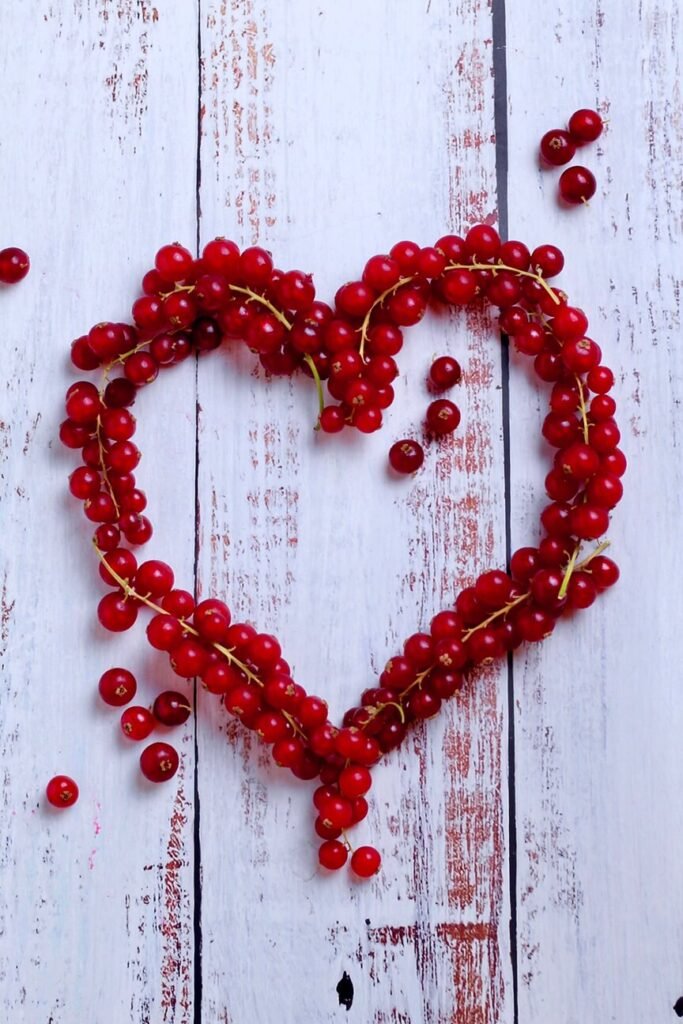 A picture of Red Currants shaped into a Heart