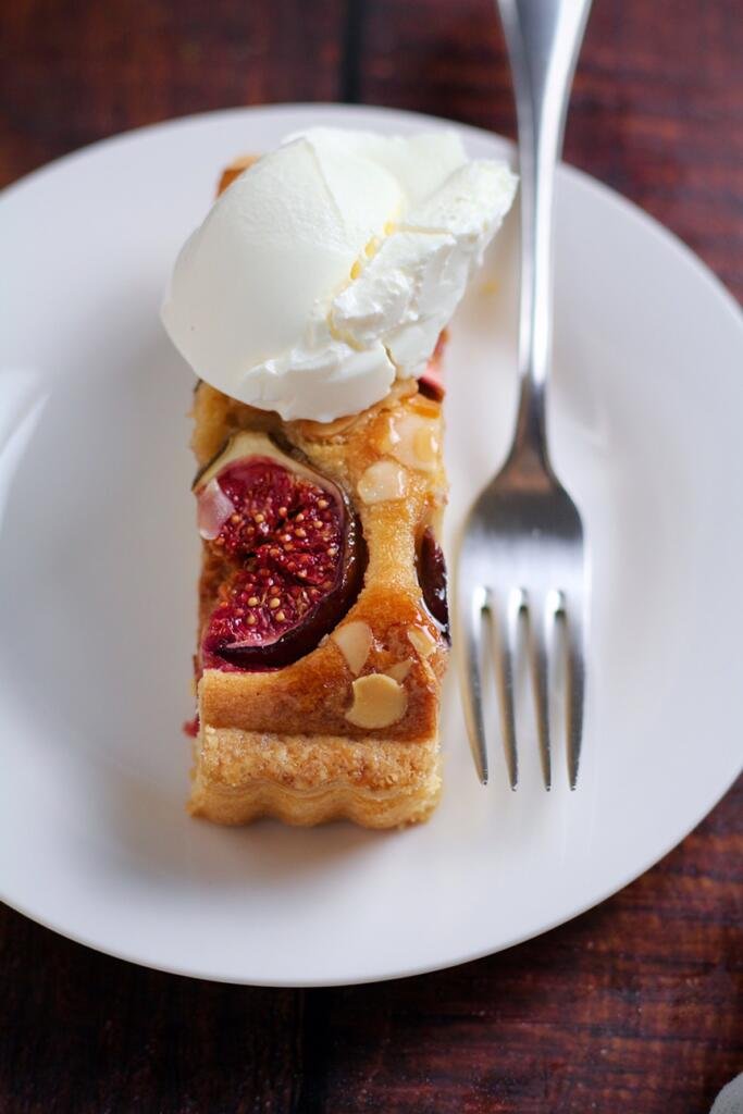 Fig and Honey Tart with whipped cream.