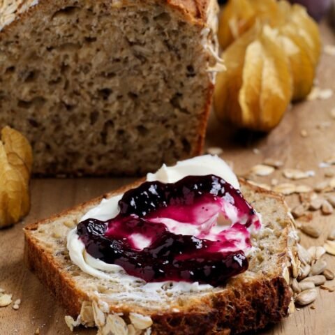 No Knead Multigrain Bread has to be the world’s easiest loaf. No kneading, no rising time, just mix the ingredients and bake in the oven until done. Full of healthy seeds and grains, this bread is delicious toasted and keeps well for several days.