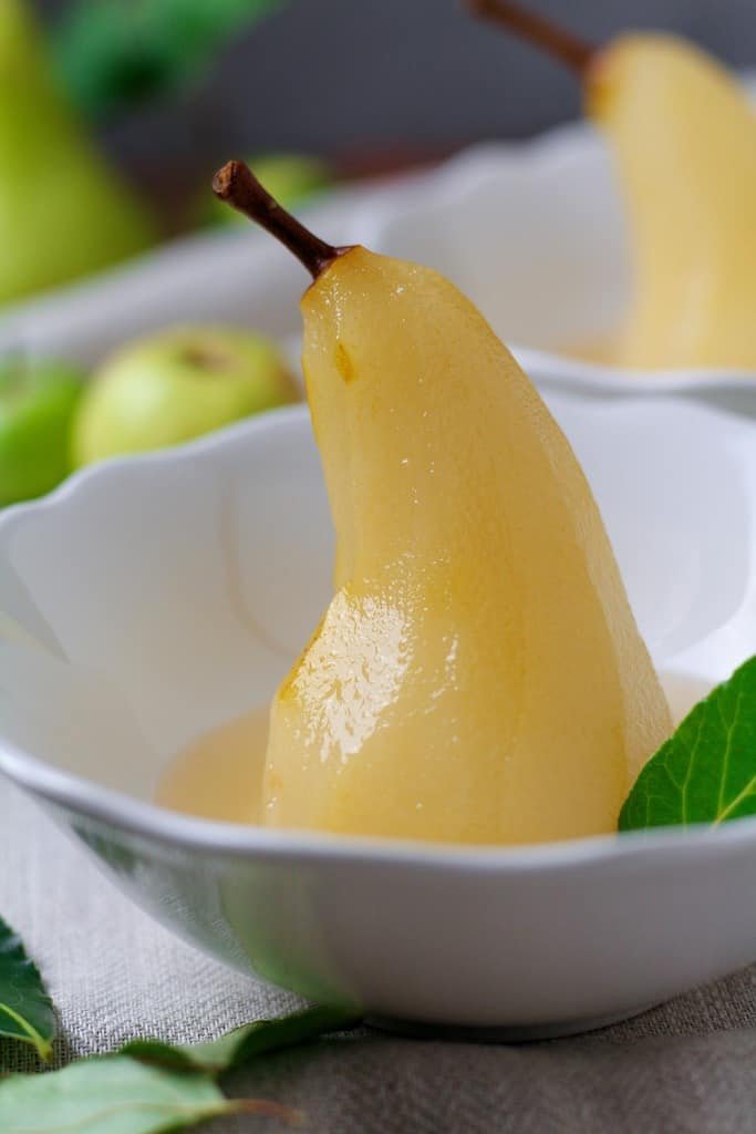 Close up of a poached pear.