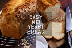 If you’ve run out of yeast you can still make a delicious loaf of bread with common household ingredients. Easy No Yeast Bread uses baking powder to create a beautifully risen loaf of bread in just over an hour.