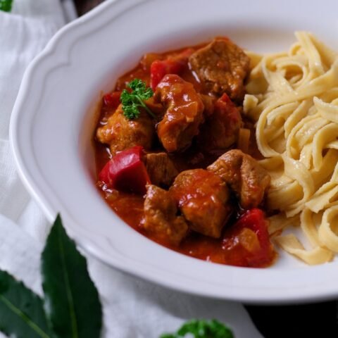 Hungarian Pork Stew with noodles.