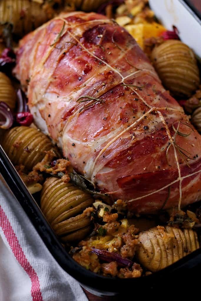 Tender, moist turkey breast filled with traditional stuffing. Roasted in a roasting pan.