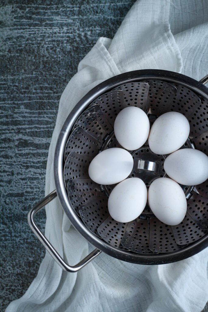 Eggs in a steamer basket