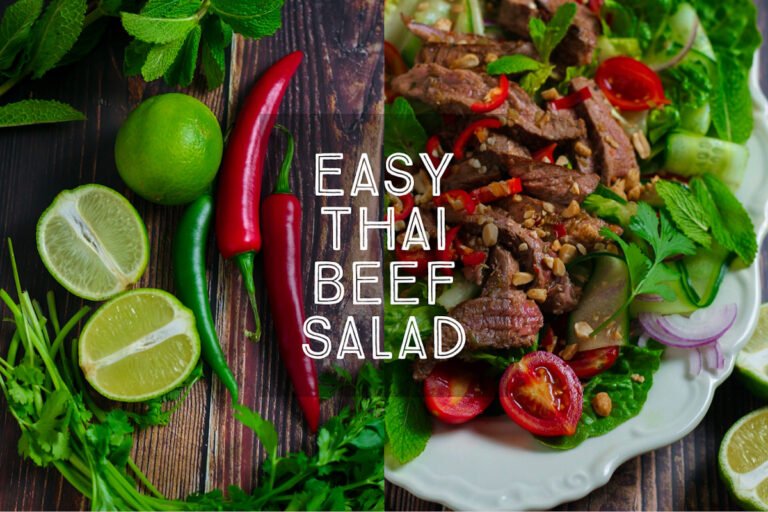 Easy Thai Beef Salad Recipe Card.