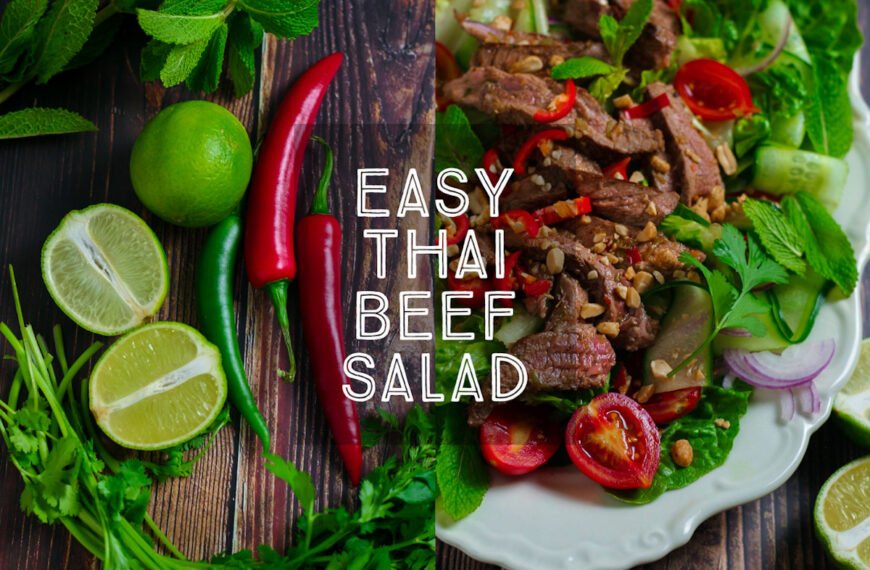 Easy Thai Beef Salad Recipe Card.
