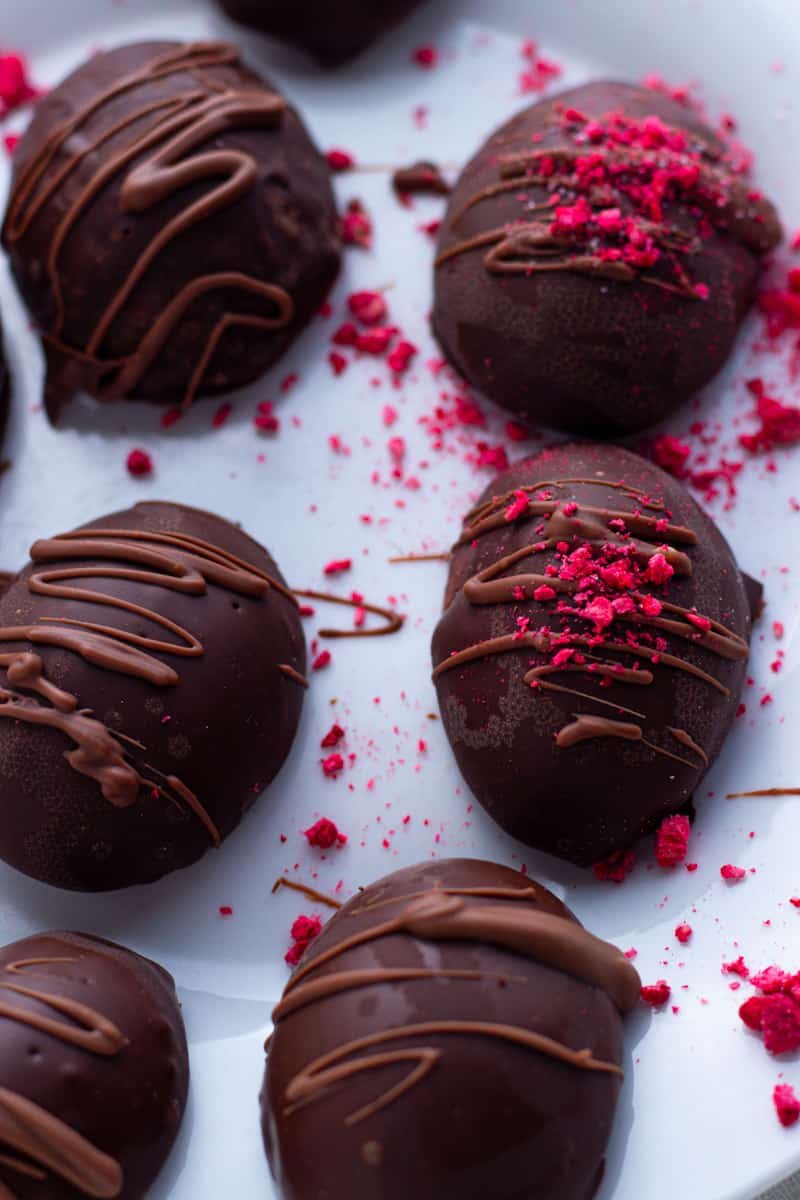 Chocolate Coated Marshmallow Easter Eggs with freeze dried Raspberries