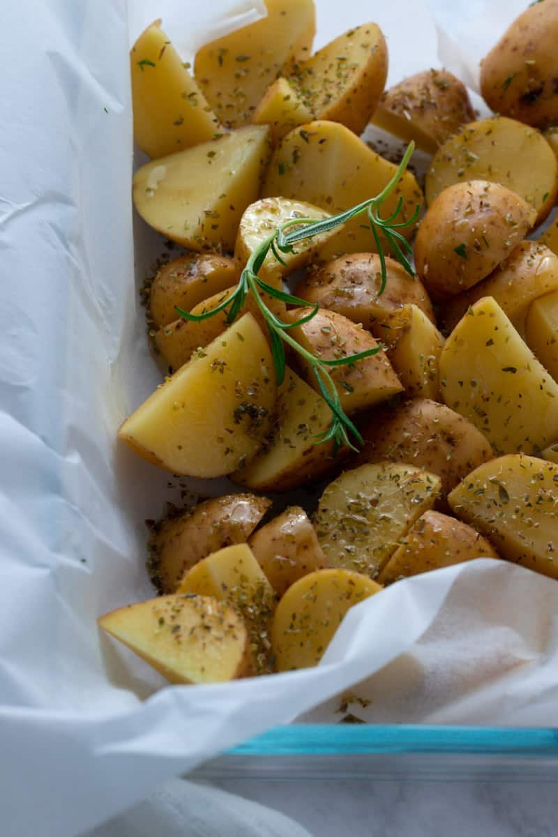 Potatoes to roast for Garlic and Herb Roast Salmon