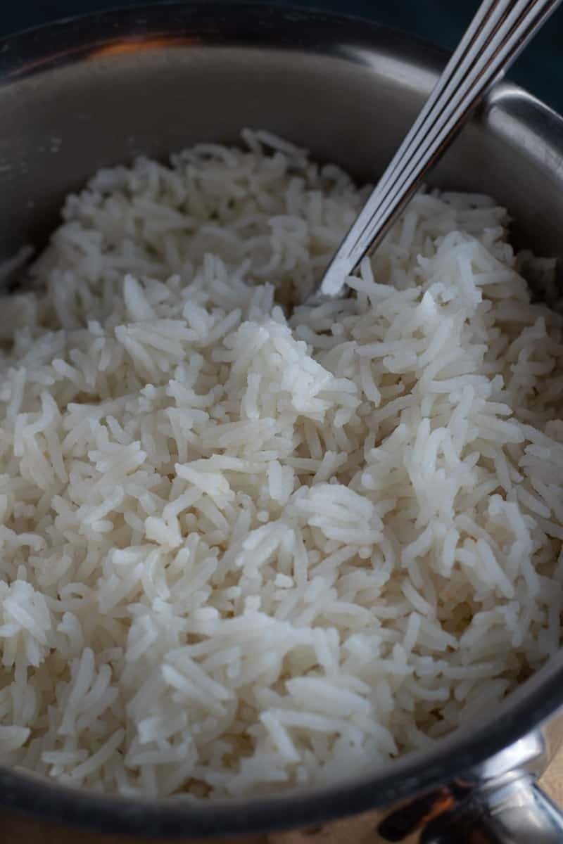 Fluffy basmati rice in a pan