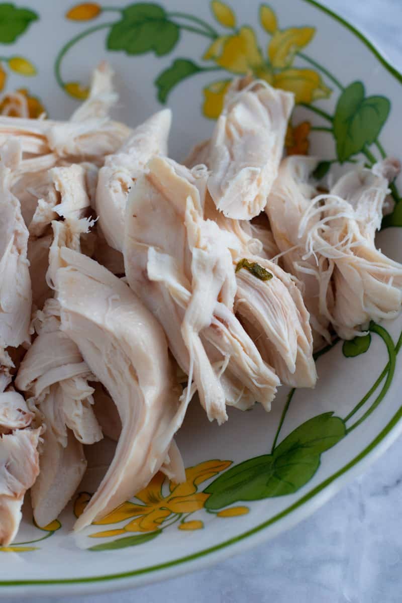 Shredded poached chicken