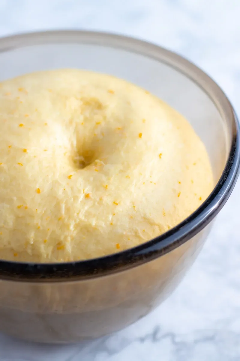 Fresh yeast dough rising in a bowl