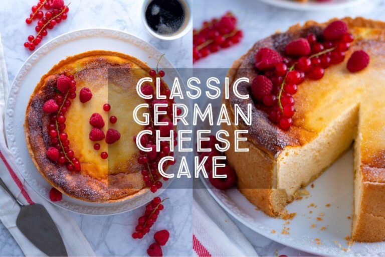 Classic German Cheesecake käsekuchen with fresh fruit