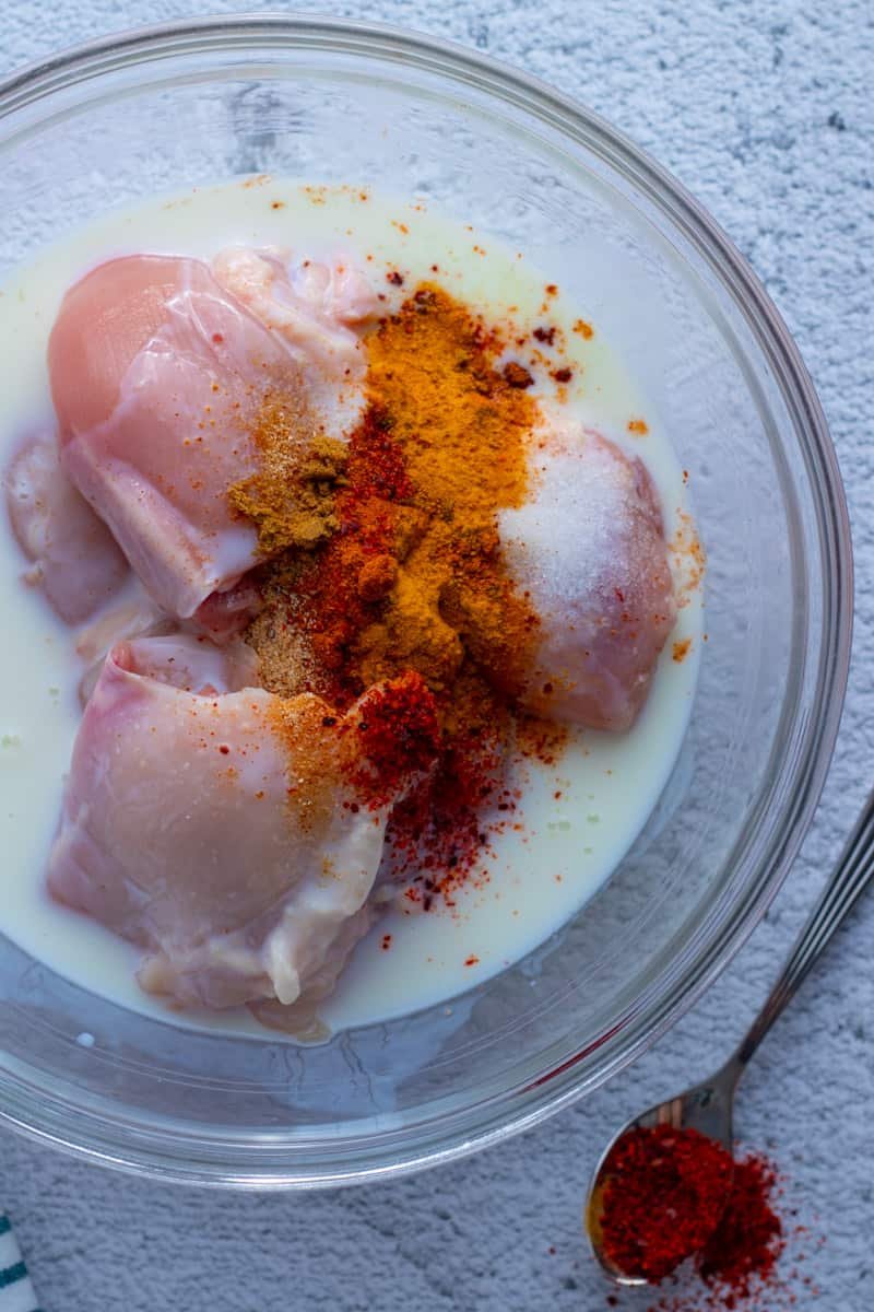 Boneless, skinless chicken thighs with buttermilk and spices