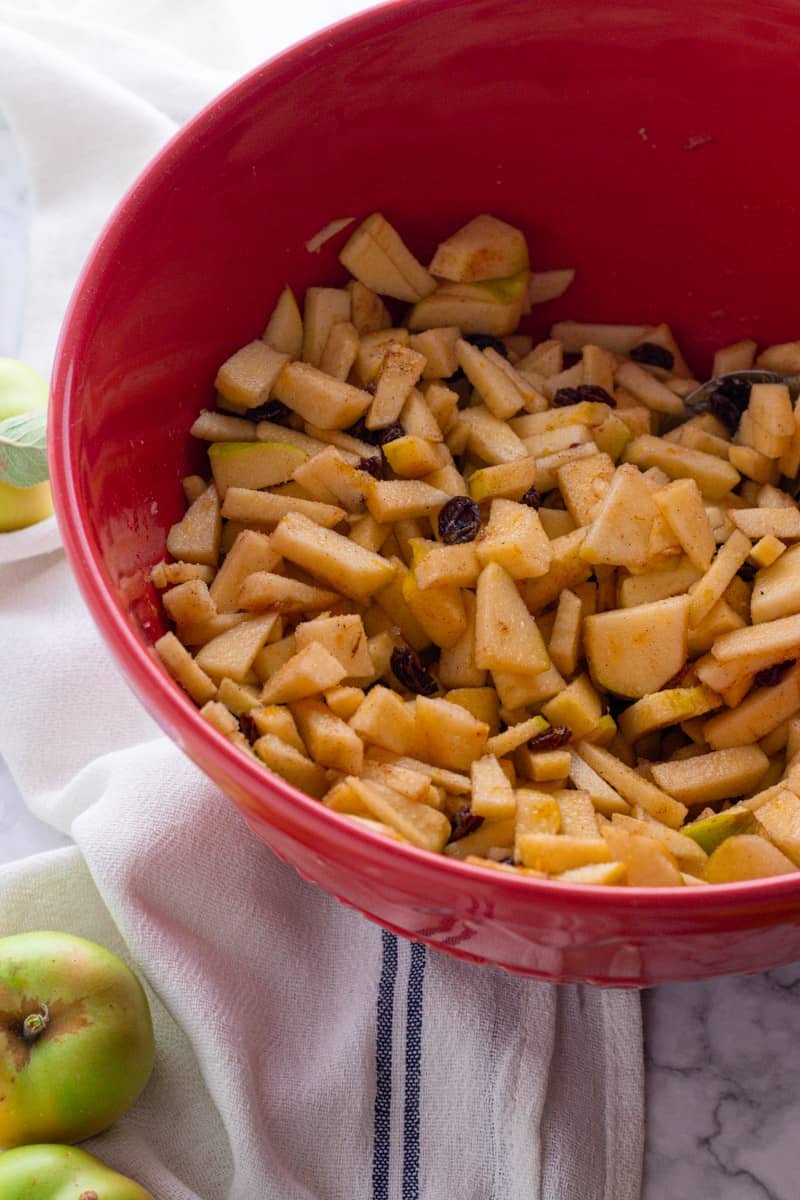Sliced apples in a bowl for apple strudel