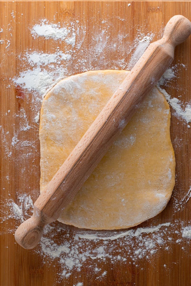 Strudel Dough on a board ready to be rolled out