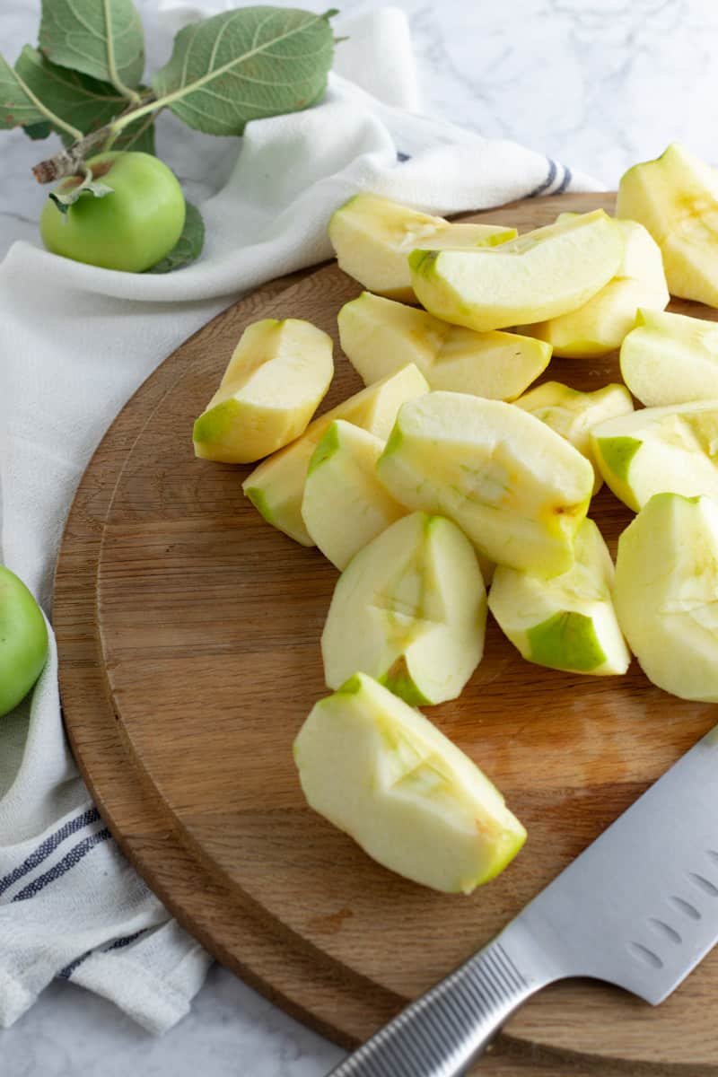 Chopped apples on a board