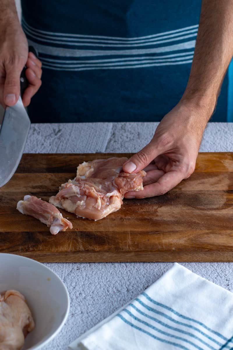 A picture of the bone released from the chicken thigh