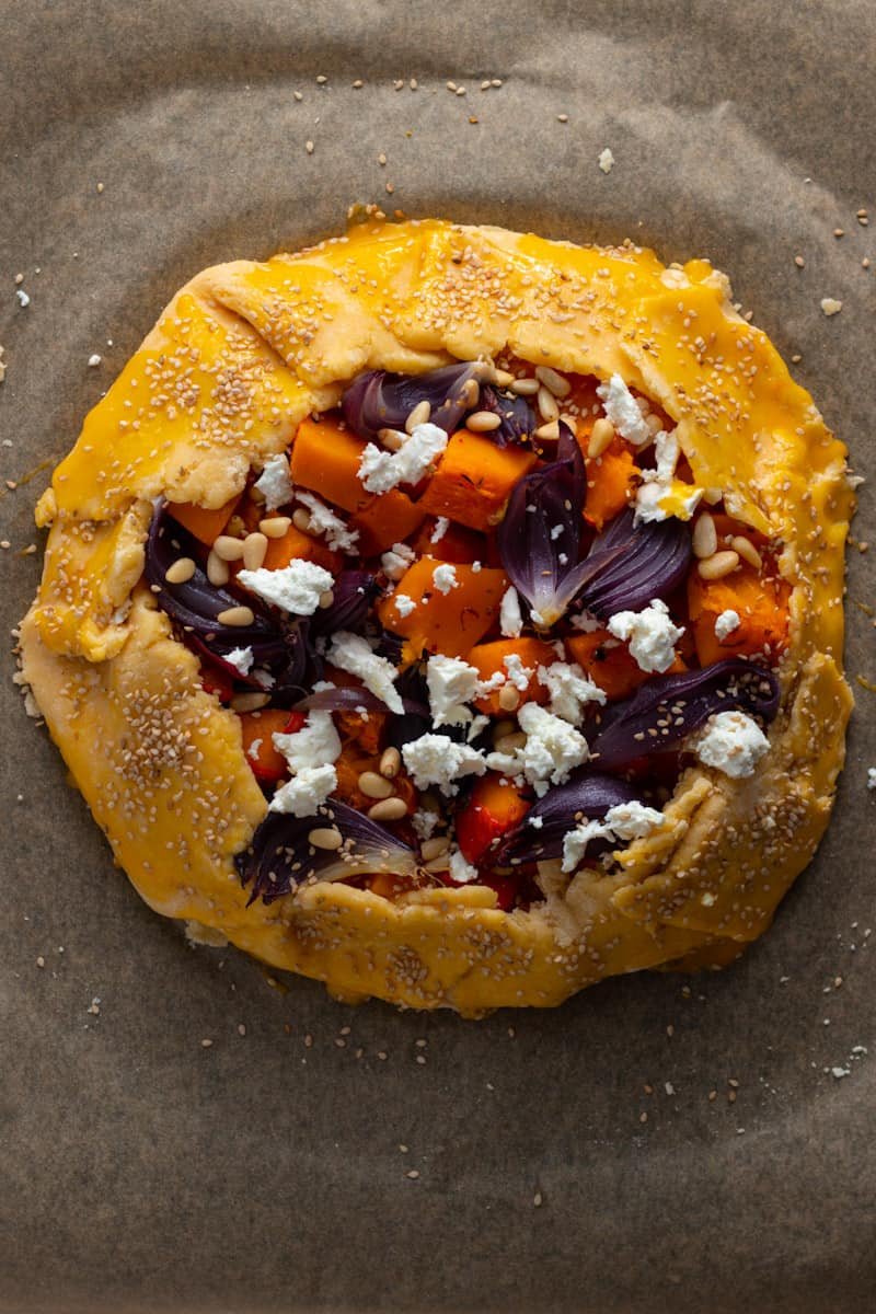 Unbaked Pumpkin and Feta Galette.