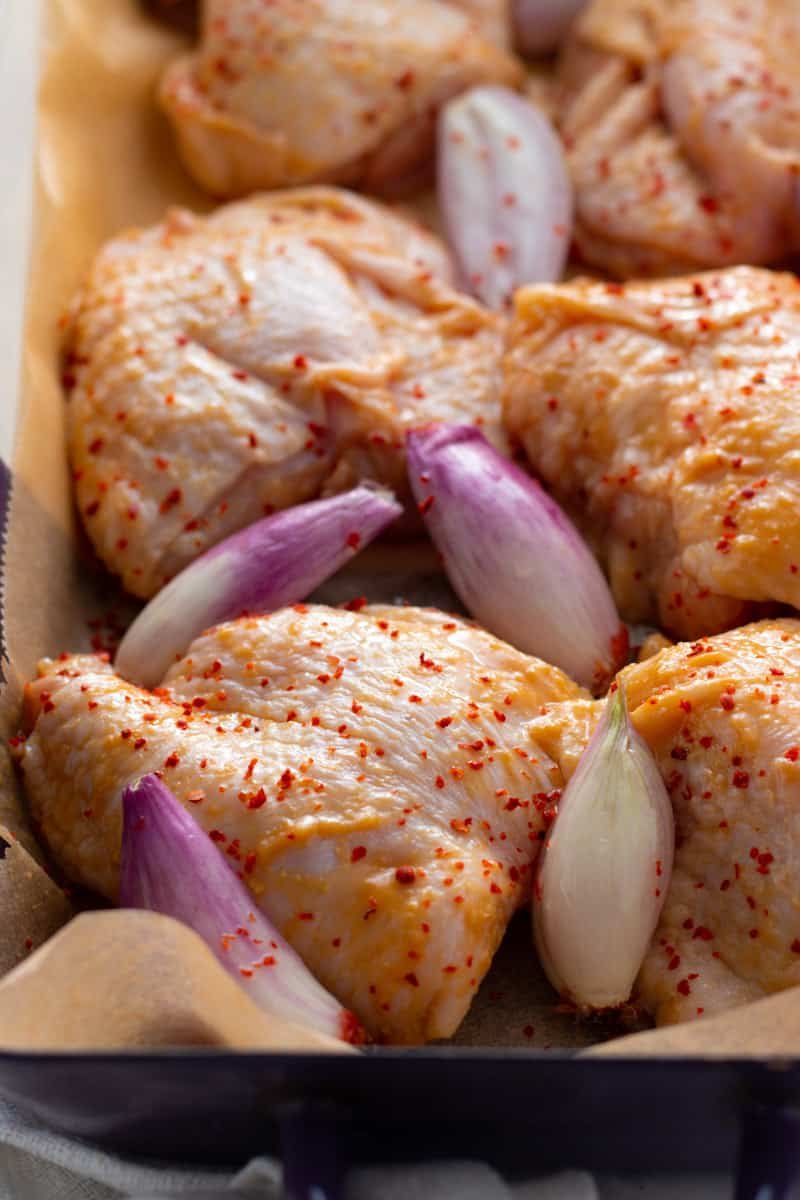 Unbaked Garlic Miso Chicken Thigs.