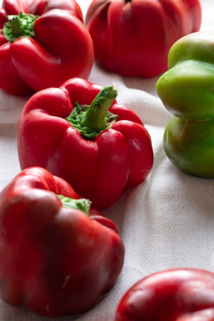 Red and green Bell peppers.