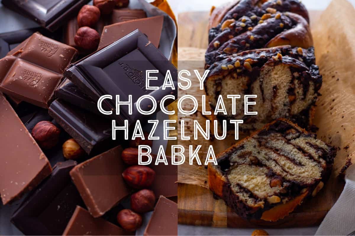 Chocolate hazelnut babka, braided chocolate loaf.