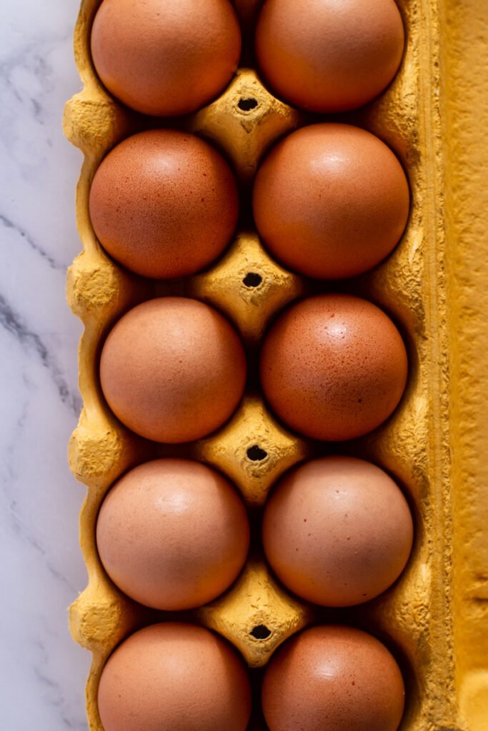 Eggs in a egg tray.