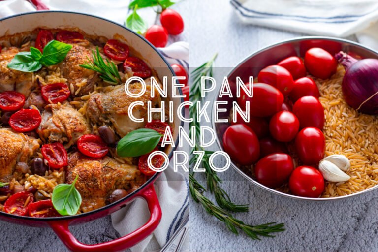 One Pan Chicken and Orzo title card.