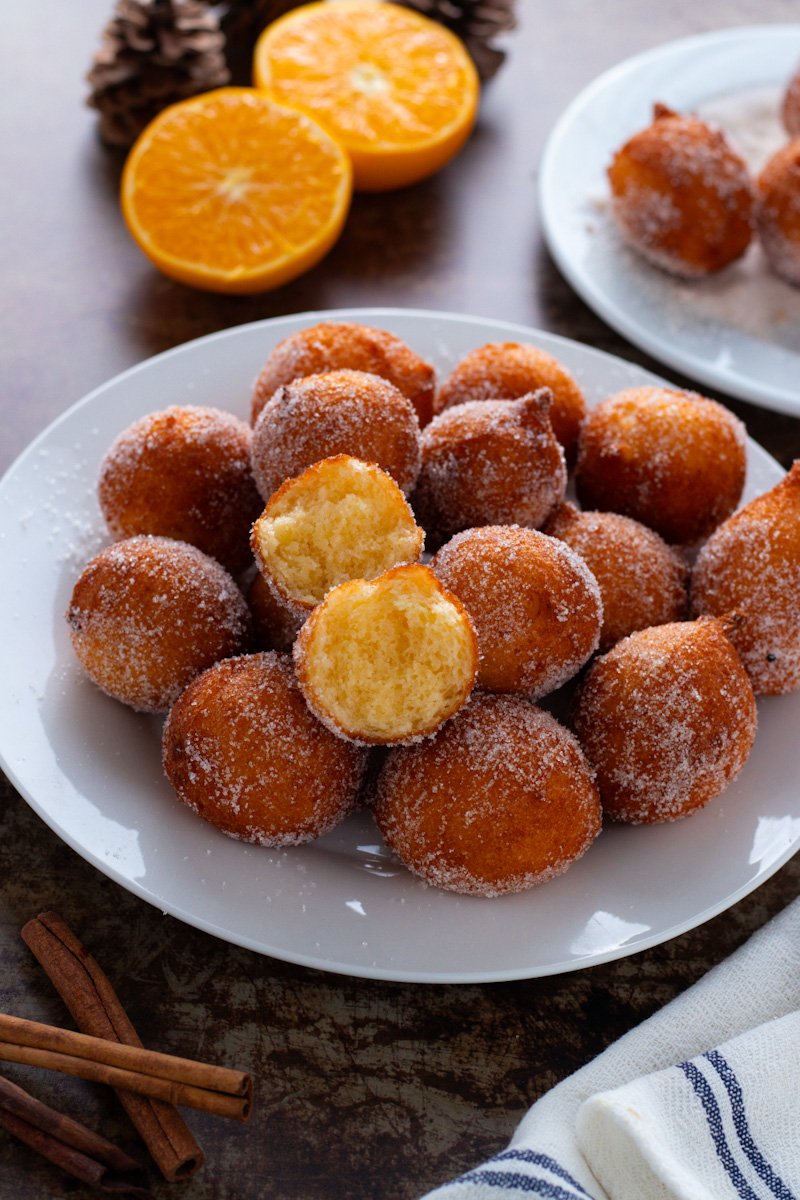 A plate of German style Donut Holes or Quarkbällchen