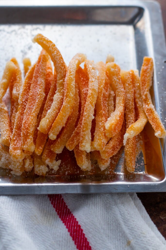 Candied Orange Peels on a tray.