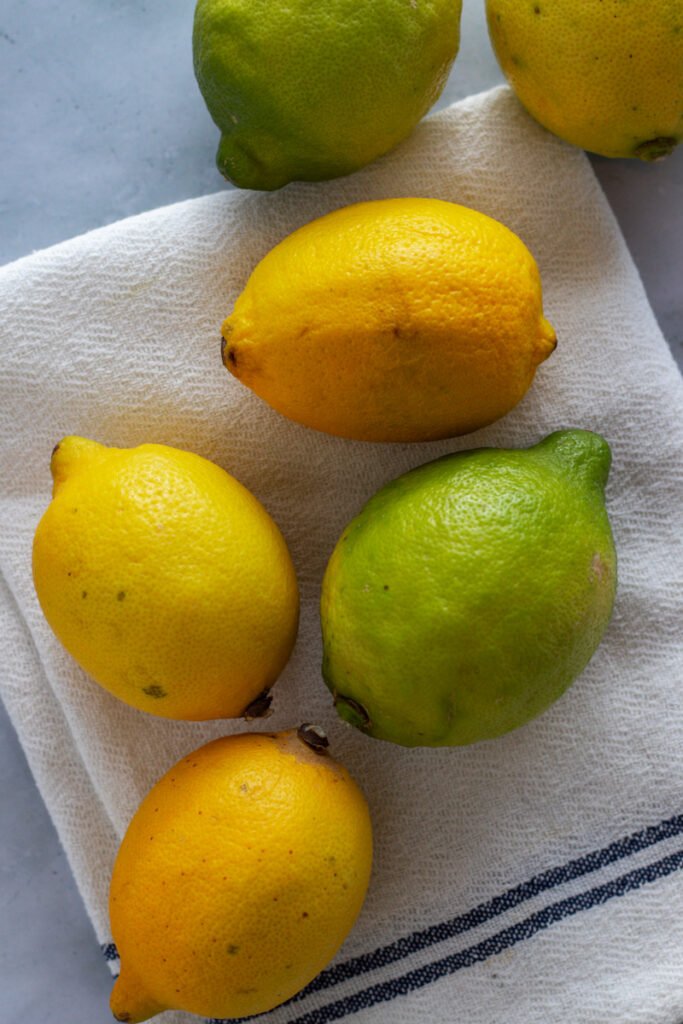 Lemons on a tea towel.