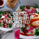 Turkish poached eggs recipe title card.
